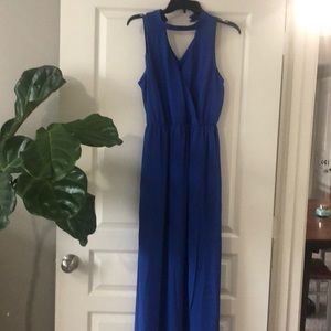 Blue V-Neck Maxi Dress
